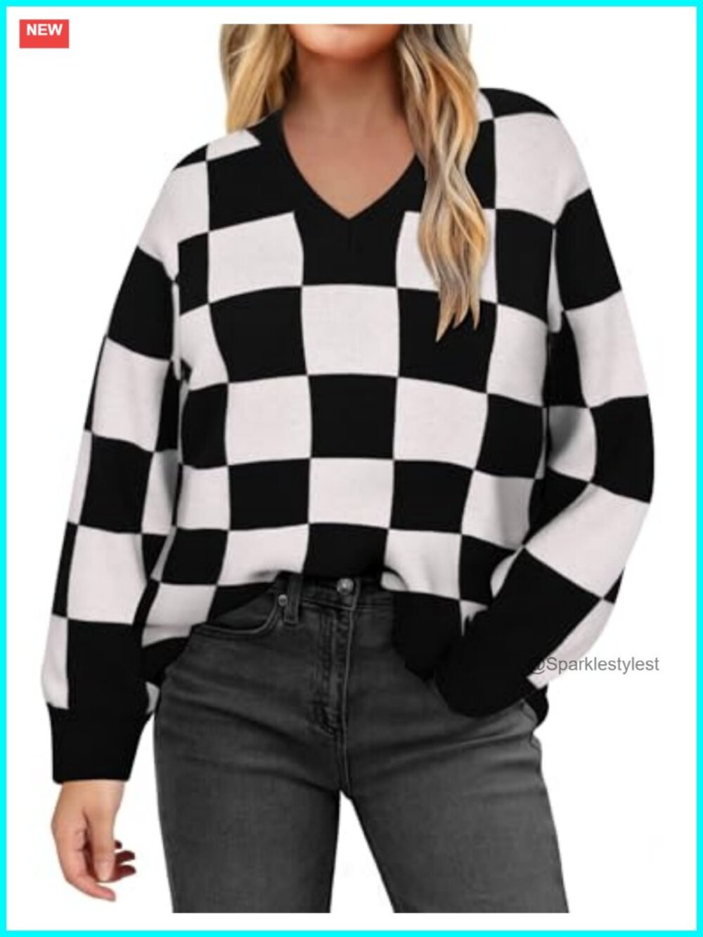 Plus Size V-Neck Knit Sweater Long Sleeve Pullover